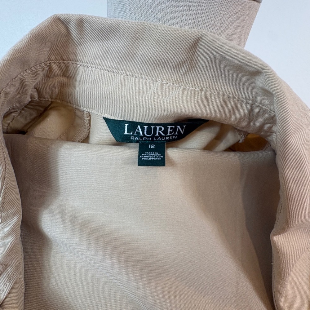 Lauren Ralph Lauren Shirt Dress Womens 12 Tan NWOT Ruched Sleeve Utility Safari - Picture 9 of 9